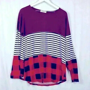 Zenana Women’s Color Block Top XL Red/Black Round Neck Pullover Curved Hem